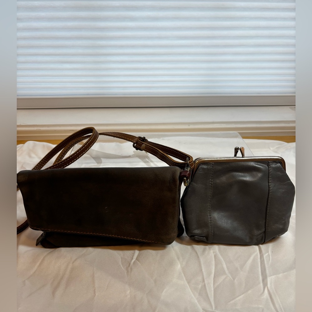 Brown Toscana Crossbody & Grey Leather Kiss-Lock Set